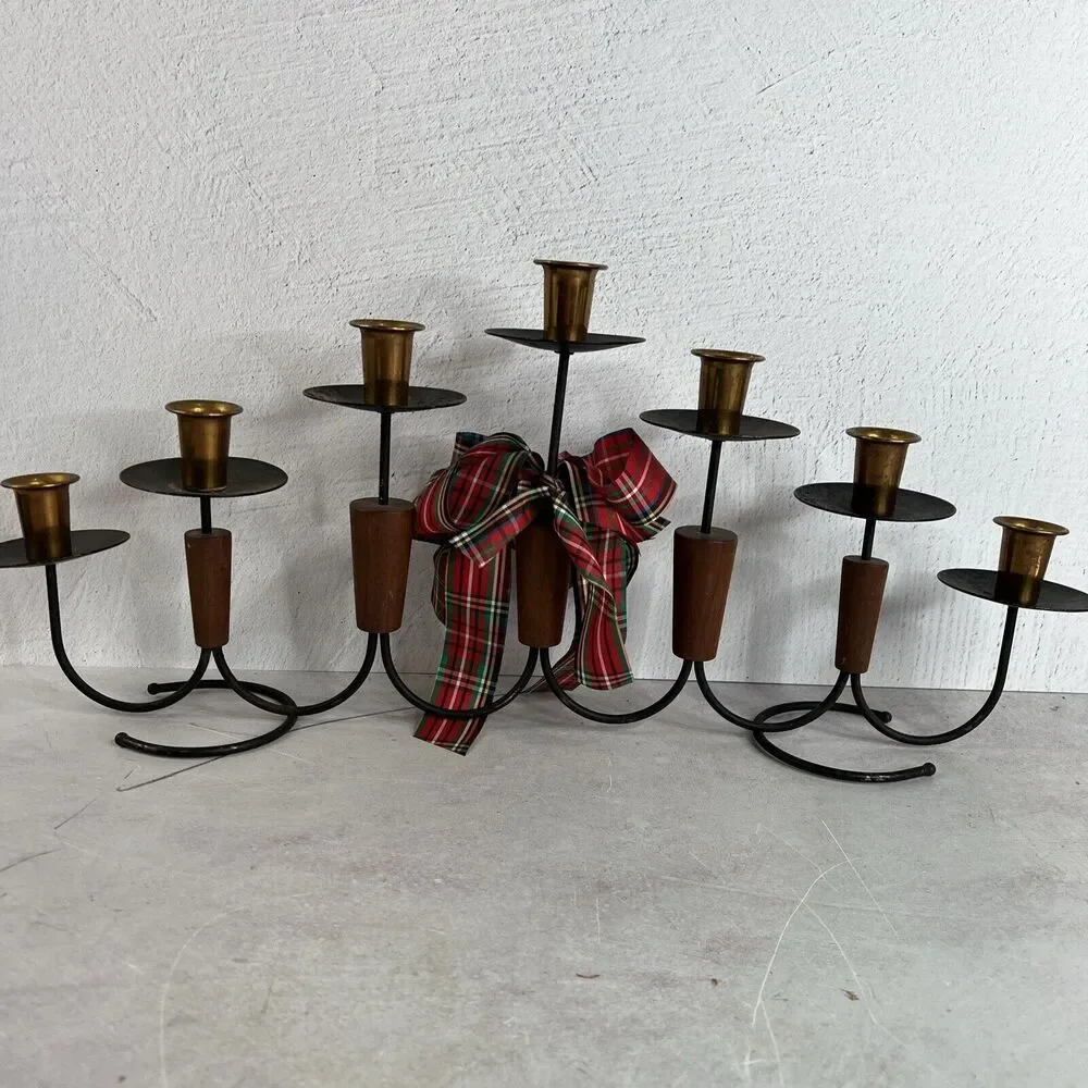 Vintage 70s MCM Candelabra‎ Holds 7 Candle Sticks Holiday Bow